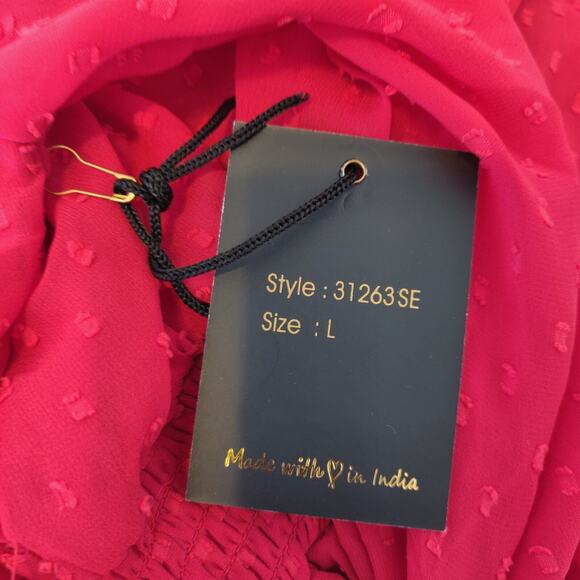 NWT Red Textured Dress SZ L JAPNA FLOWY Chiffon Cruise BOHO Swing Ruffle Large - Picture 12 of 16